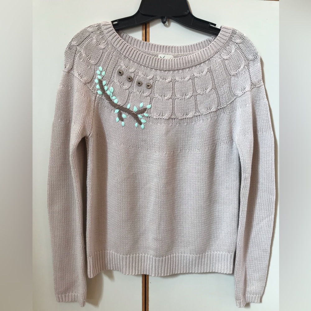 Beige crewneck owl pair sweater embroidered 🦉🦉